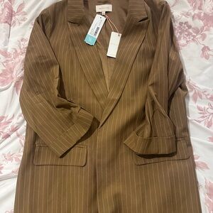 Skies Are Blue Tan Pinstripe Blazer